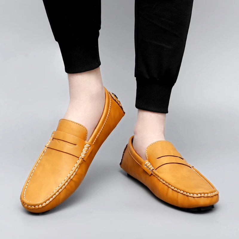Polumi Carlo Alberto Leather Loafers in yellow – premium men’s slip-on leather shoes styled for comfort and sophistication.