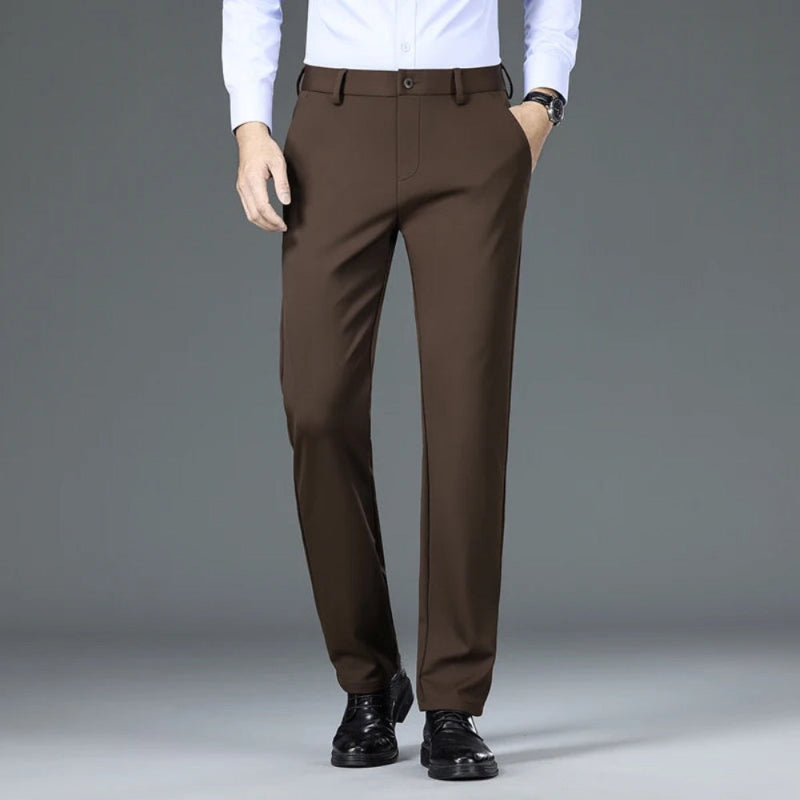 Polumi Fabio Luxe Office Slacks in brown — elegant men’s business trousers with slim fit and refined tailoring for professional style.
