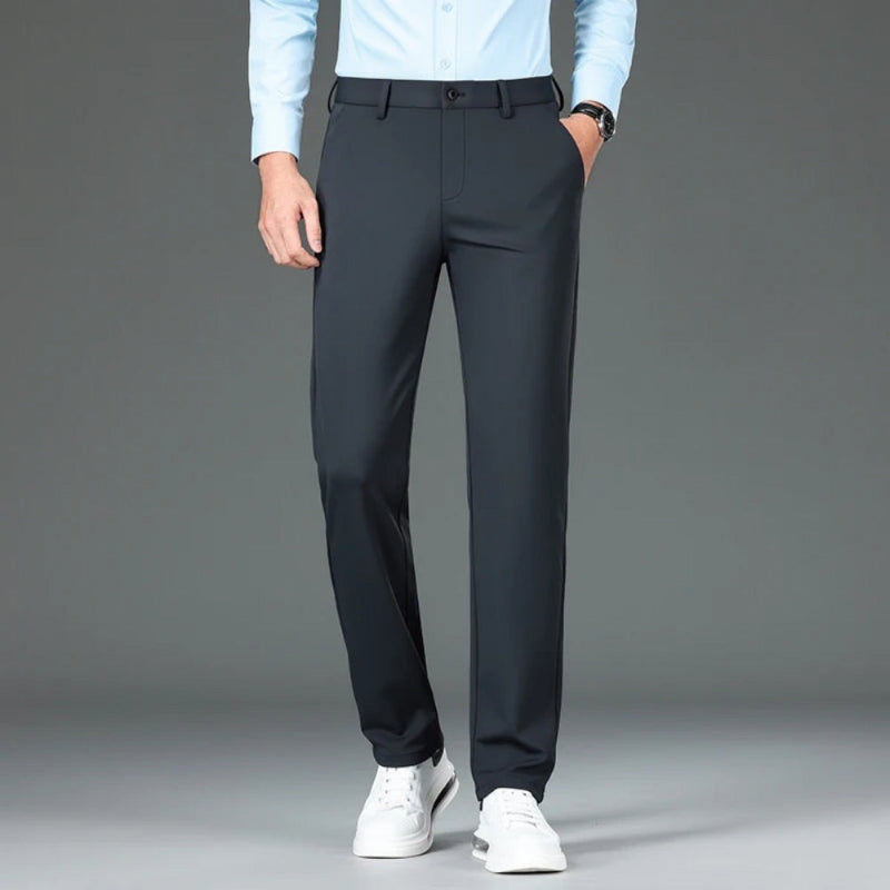 Polumi Fabio Luxe Office Slacks in dark gray — modern fit men’s trousers combining stretch comfort and professional elegance.