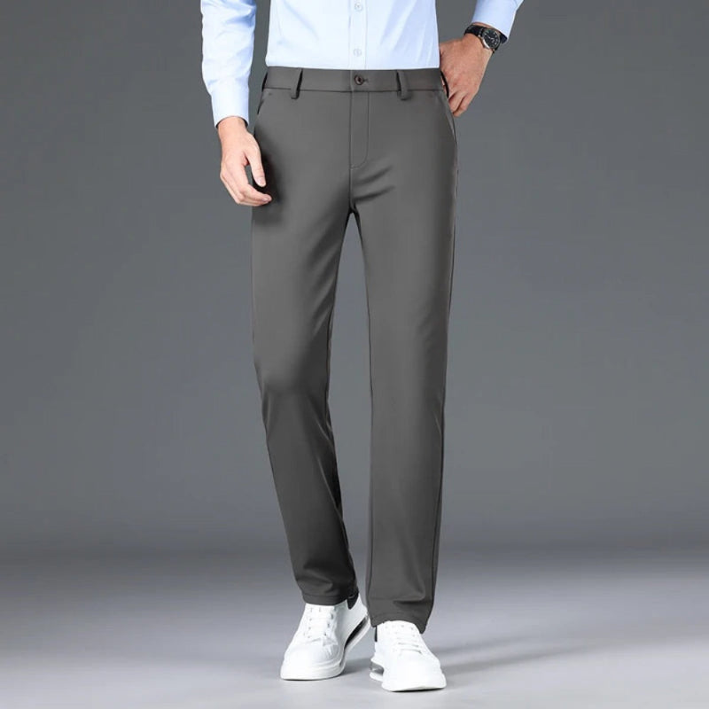Polumi Fabio Luxe Office Slacks in gray — elegant men’s dress pants made with soft stretch fabric for all-day comfort.