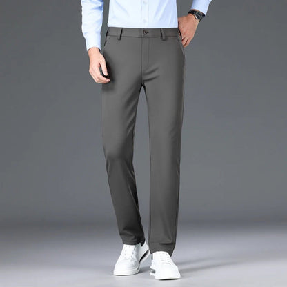 Polumi Fabio Luxe Office Slacks in gray — elegant men’s dress pants made with soft stretch fabric for all-day comfort.