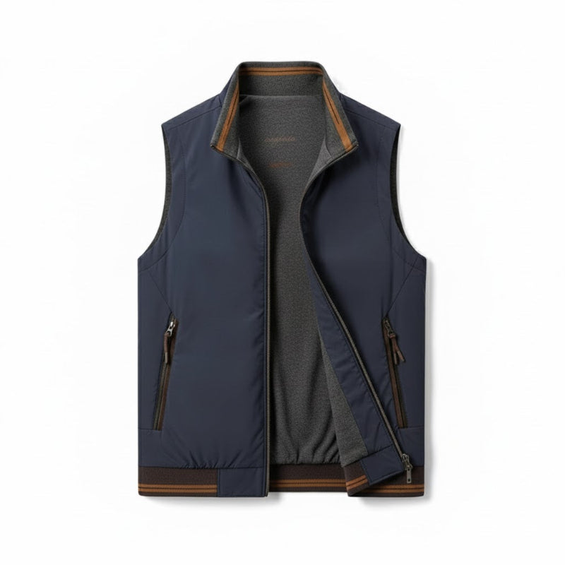 Polumi Luca Highland Adapt Vest in navy blue – men’s casual vest with zip closure and timeless Italian elegance.