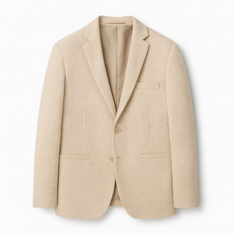 Renato Premium Wool Blazer in beige – lightweight textured wool men’s blazer for elegant casual outfits by Polumi