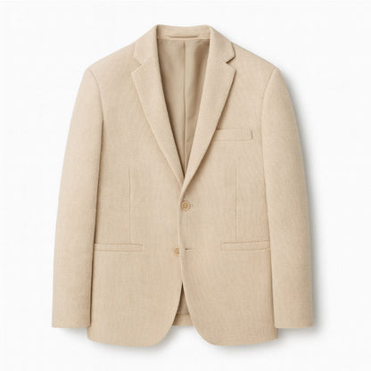 Renato Premium Wool Blazer in beige – lightweight textured wool men’s blazer for elegant casual outfits by Polumi