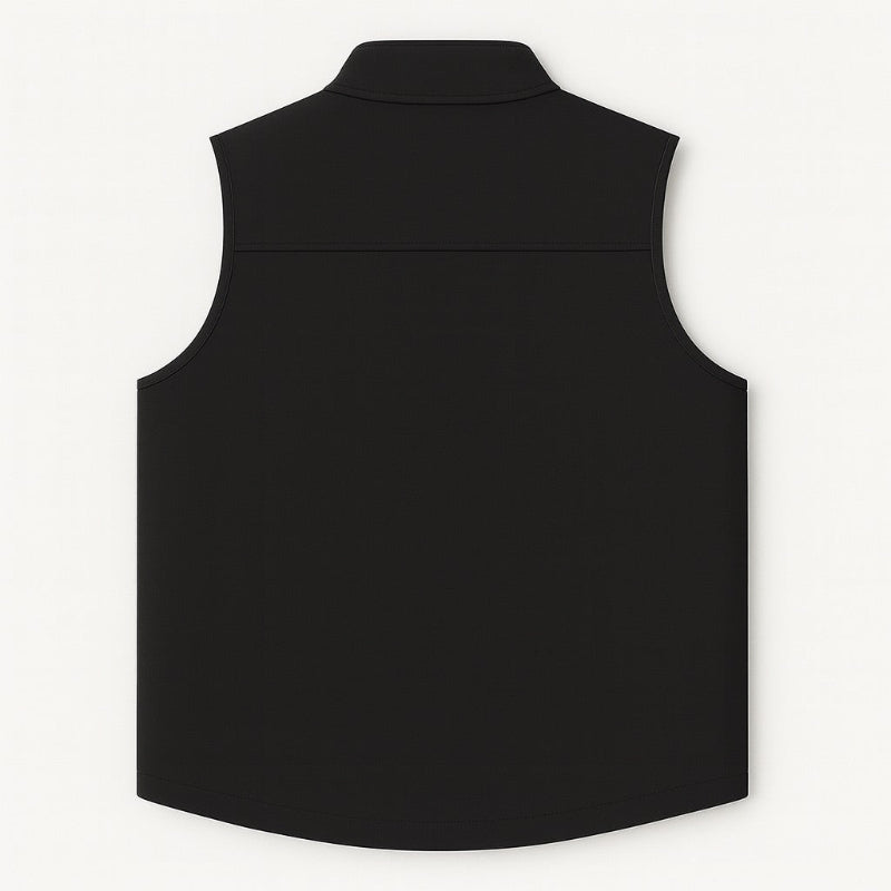 Back Black vest with zippers on a white background