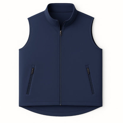 Navy blue vest with zippers on a white background