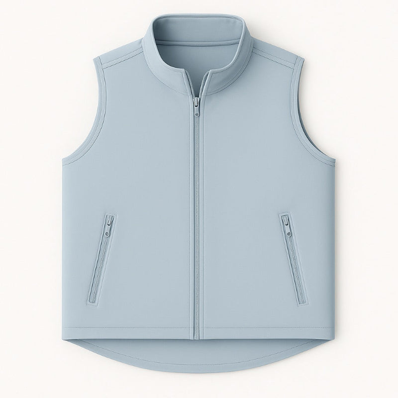 Sky Blue vest with zippers on a white background