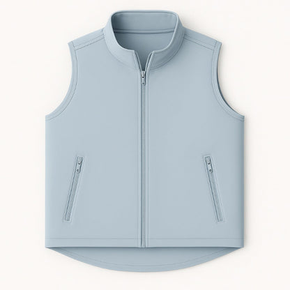 Sky Blue vest with zippers on a white background