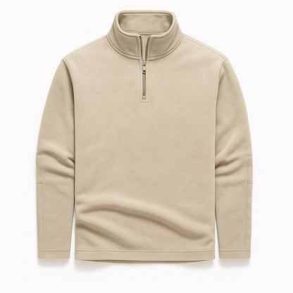 Rocco Quarter Zip Sweater beige – men's beige quarter-zip fleece sweater with minimalist look and cozy interior by Polumi.