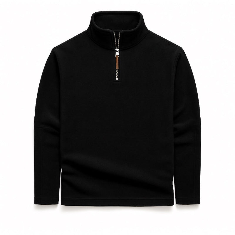 Rocco Quarter Zip Sweater black – men's black fleece sweater with quarter-zip neckline and tailored comfort by Polumi.