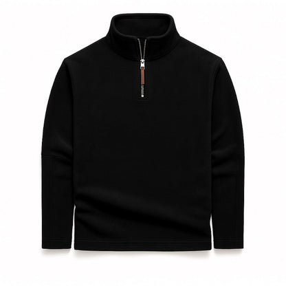 Rocco Quarter Zip Sweater black – men's black fleece sweater with quarter-zip neckline and tailored comfort by Polumi.