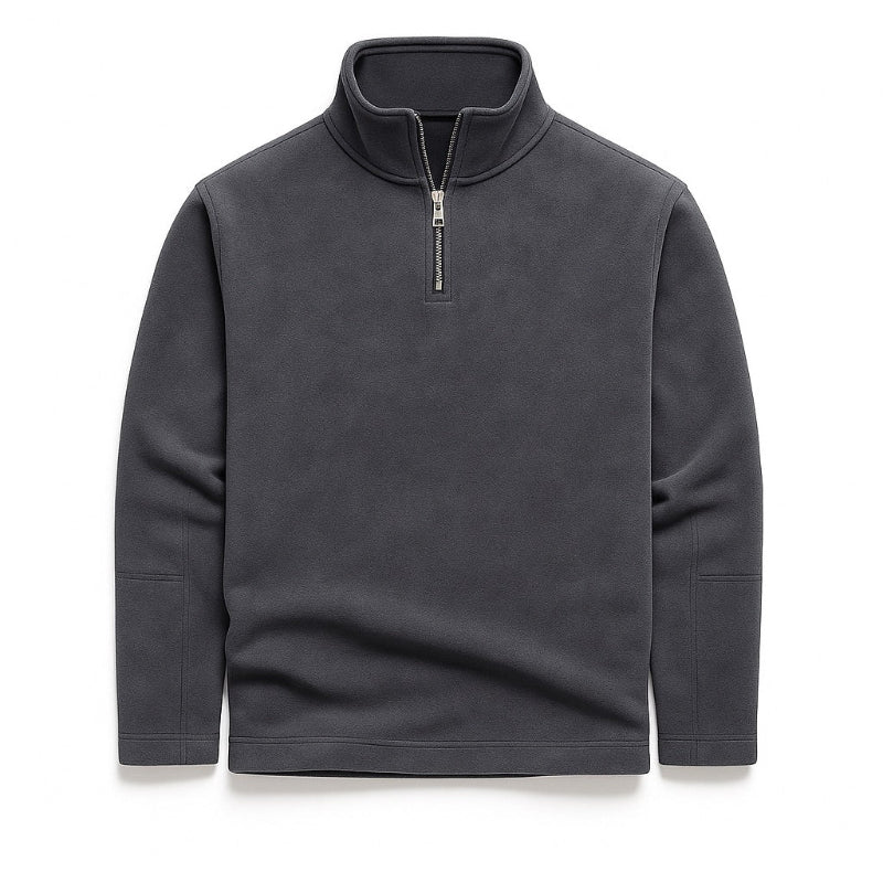 Rocco Quarter Zip Sweater gray – men's gray quarter-zip fleece top with smooth finish and casual elegance by Polumi.