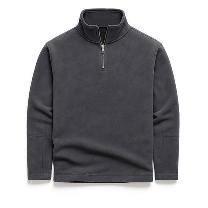 Rocco Quarter Zip Sweater gray – men's gray quarter-zip fleece top with smooth finish and casual elegance by Polumi.