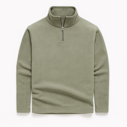 Rocco Quarter Zip Sweater green – men's olive green fleece pullover with zip collar and relaxed fit by Polumi.