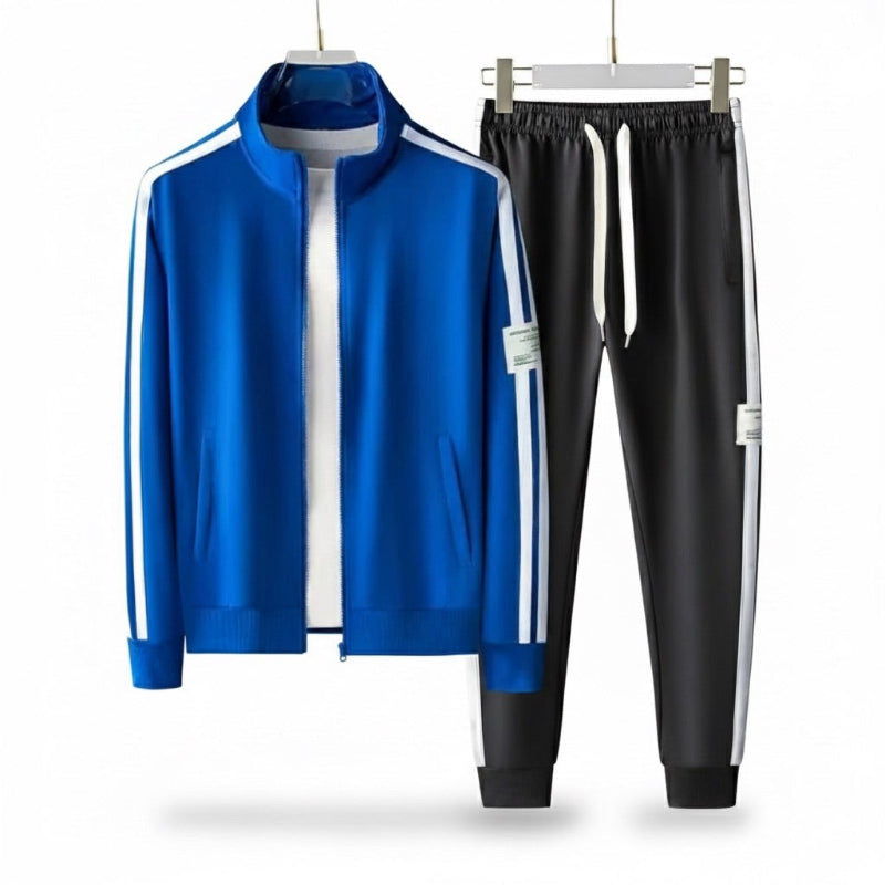 Romolo Premium Tracksuit Set in Blue by Polumi – modern men's track suit with white stripe design and tailored comfort