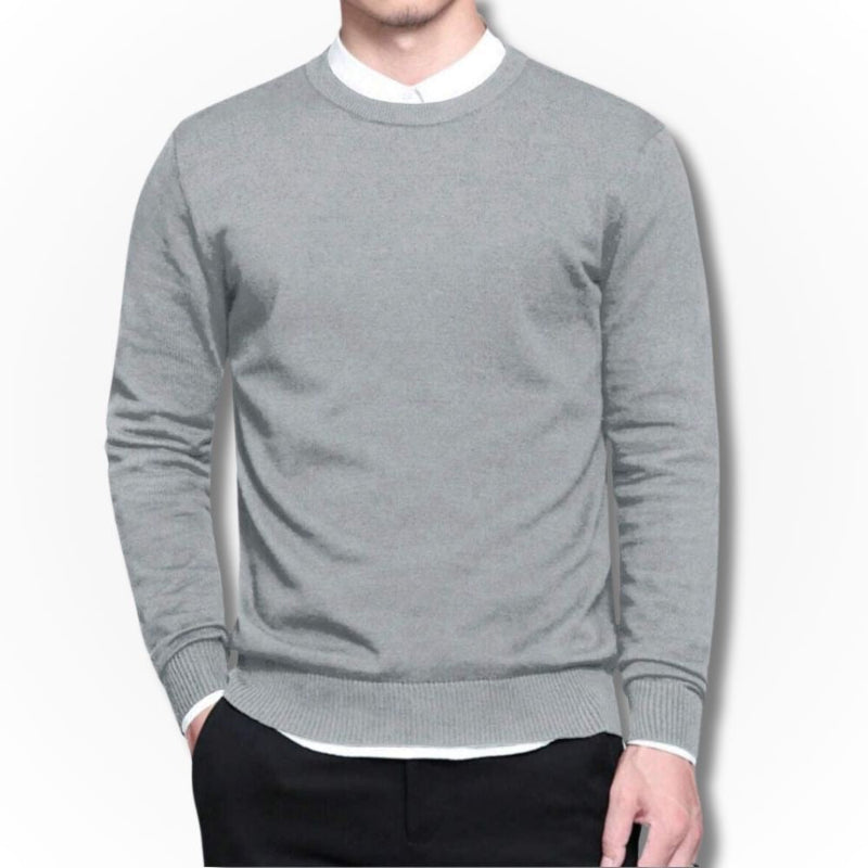 Gray Samuele Luxe Crewneck Sweater featuring a clean silhouette, premium knit fabric and modern minimalist style for men by Polumi.