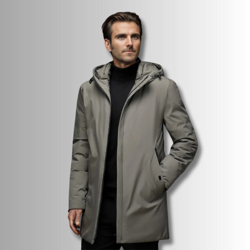 Side Luca Original Warm Parka gray – men's gray winter parka with hood, water-resistant shell and soft insulated interior by Polumi.
