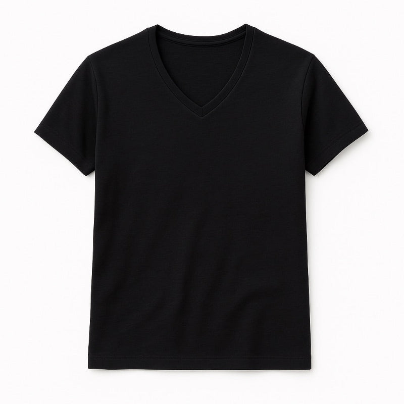 Simone V-Neck Cotton T-Shirt in Black by Polumi – timeless black cotton V-neck T-shirt for men