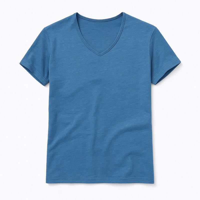Simone V-Neck Cotton T-Shirt in Blue by Polumi – casual men’s V-neck shirt in soft cotton for everyday comfort