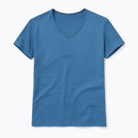 Simone V-Neck Cotton T-Shirt in Blue by Polumi – casual men’s V-neck shirt in soft cotton for everyday comfort