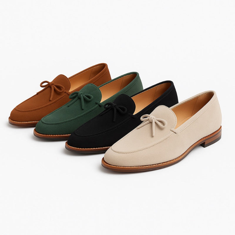 Alberto Aristocrat Suede Loafers in all colors – beige, black, green, and orange suede shoes by Polumi.