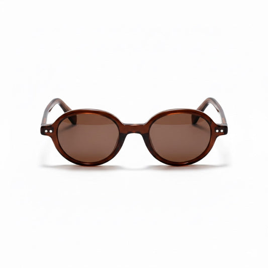 Torino Italian sunglasses in brown tortoise frame, classic round retro style
