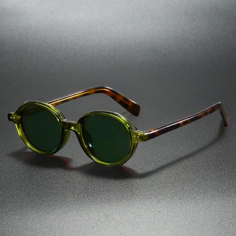Green Torino Italian Sunglasses with retro round acetate frame, unisex luxury eyewear inspired by Italian design
