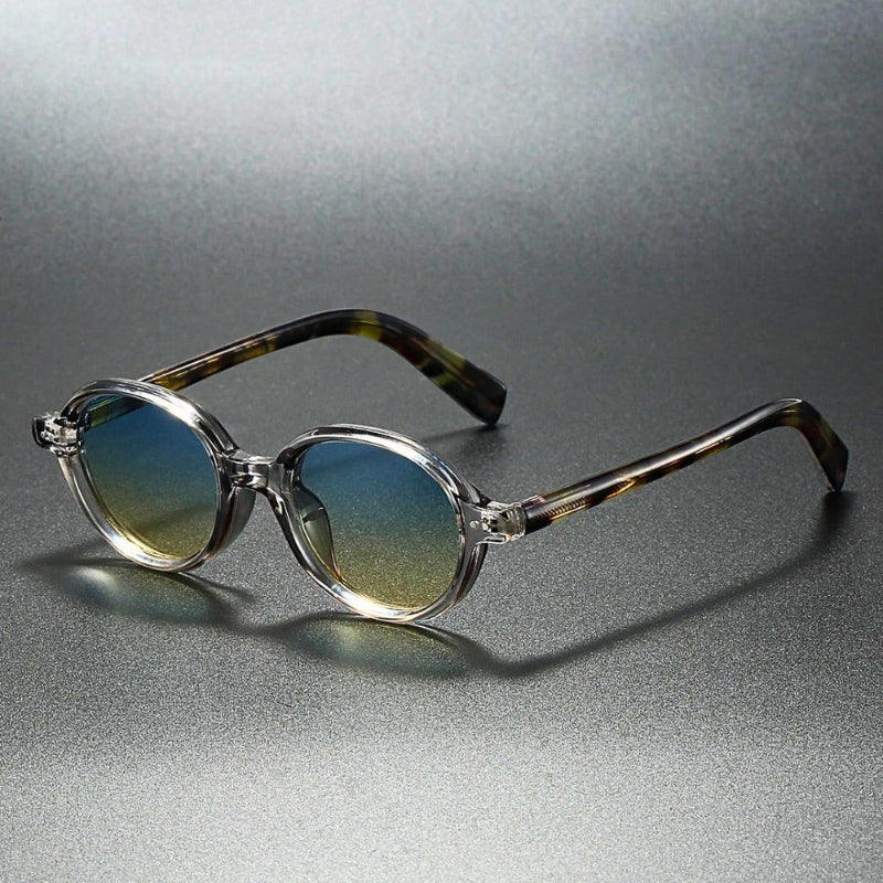 Slate teal Torino Italian Sunglasses with gradient lenses and round acetate frame, modern retro Italian eyewear