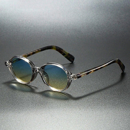 Slate teal Torino Italian Sunglasses with gradient lenses and round acetate frame, modern retro Italian eyewear