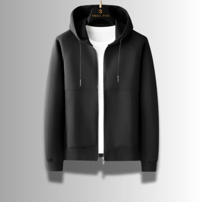 Tullio Premium Casual Tracksuit Set black hoodie – minimalist men's black zip hoodie with soft lining by Polumi.