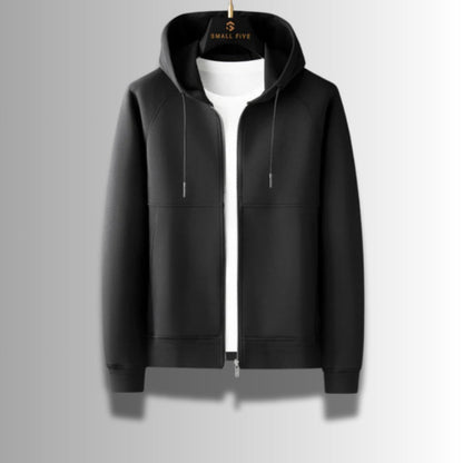 Tullio Premium Casual Tracksuit Set black hoodie – minimalist men's black zip hoodie with soft lining by Polumi.