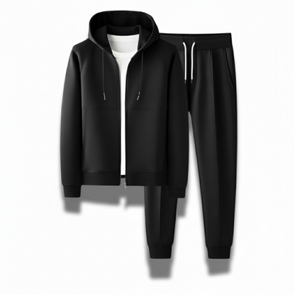 Tullio Premium Casual Tracksuit Set black – refined black men's hoodie and jogger pants set for effortless casual style by Polumi.