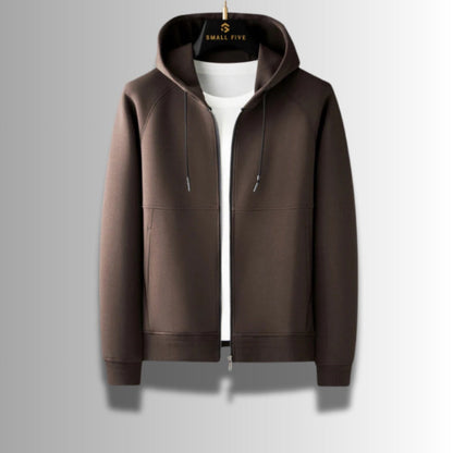 Tullio Premium Casual Tracksuit Set brown hoodie – soft brown men's zip hoodie with drawstring and minimalist design by Polumi.