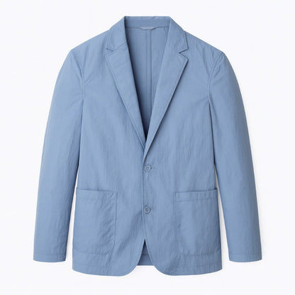 Valerio Cascade Blazer in blue, lightweight men's blazer with classic lapel and two-button design by Polumi.