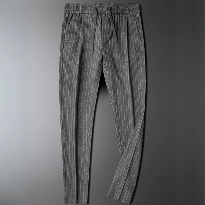 Full view of gray striped Valerio Poldini relaxed men's pants