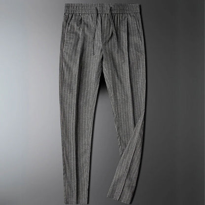 Full view of gray striped Valerio Poldini relaxed men's pants