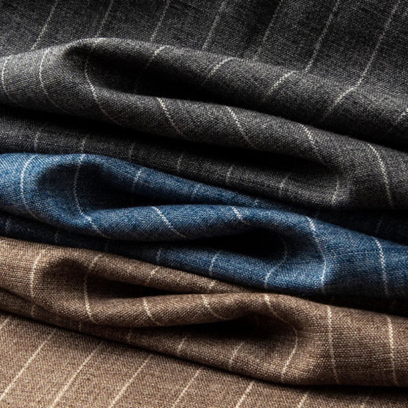 Close-up of striped lightweight fabric used for Valerio Poldini relaxed men's pants