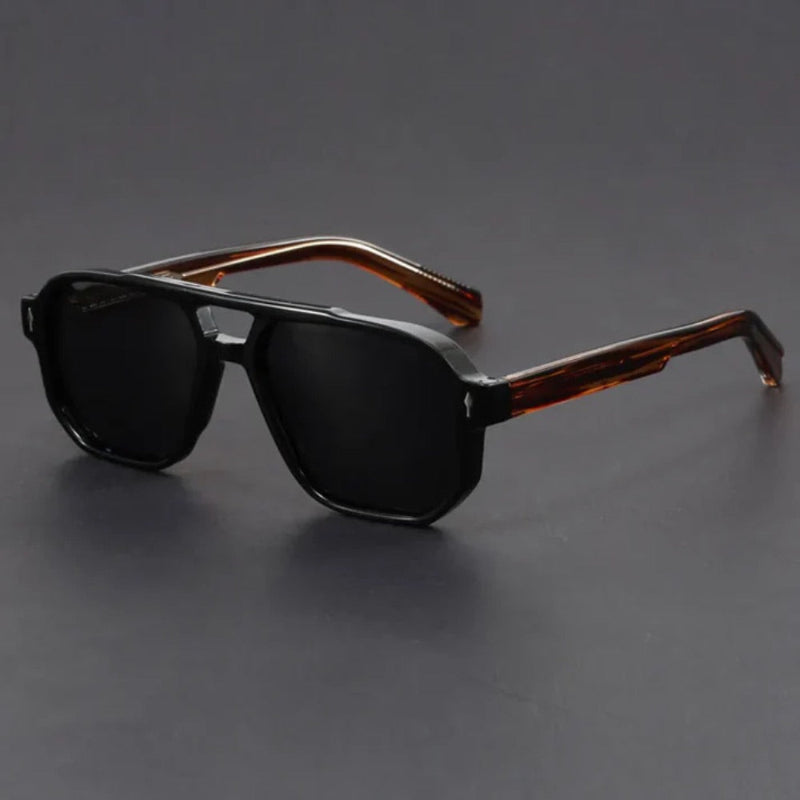 Vito Vintage Shades in Blackended Maaple, premium men’s square sunglasses with tortoiseshell temples and dark lenses