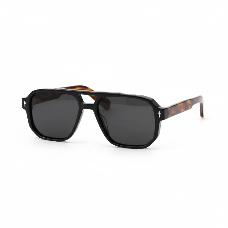 Polumi Vito Vintage sunglasses in blackened maple with black frame and tortoise temples, retro square aviator style