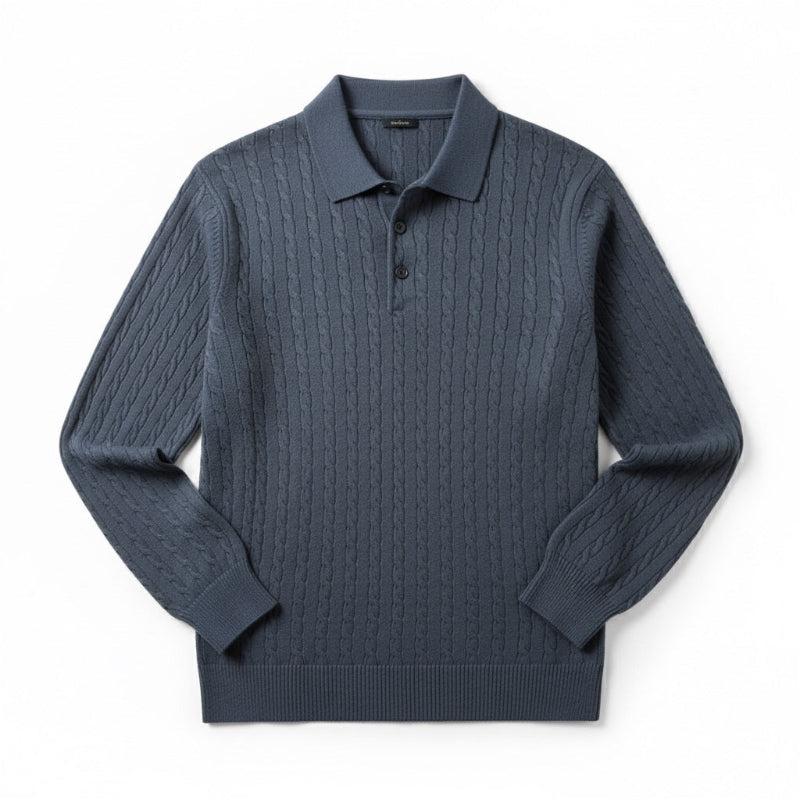 Polumi Vittorio Knit Polo Sweater in navy – sophisticated knit polo for men, perfect for minimalist TikTok outfit aesthetics and luxury casual looks.
