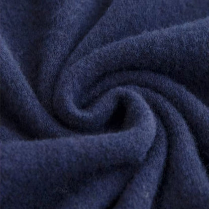 Detail of navy wool knit fabric – Polumi men’s premium turtleneck sweater with breathable softness